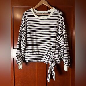 Kensie Jeans Women’s Cropped Cream Sweatshirt With Navy & Pink Stripes
